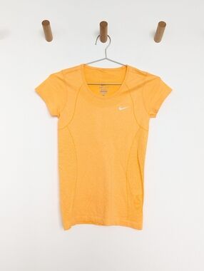 Nike Dri FIT Crew Neck Cap Sleeve Mesh Panel Running Top Orange Womens XS